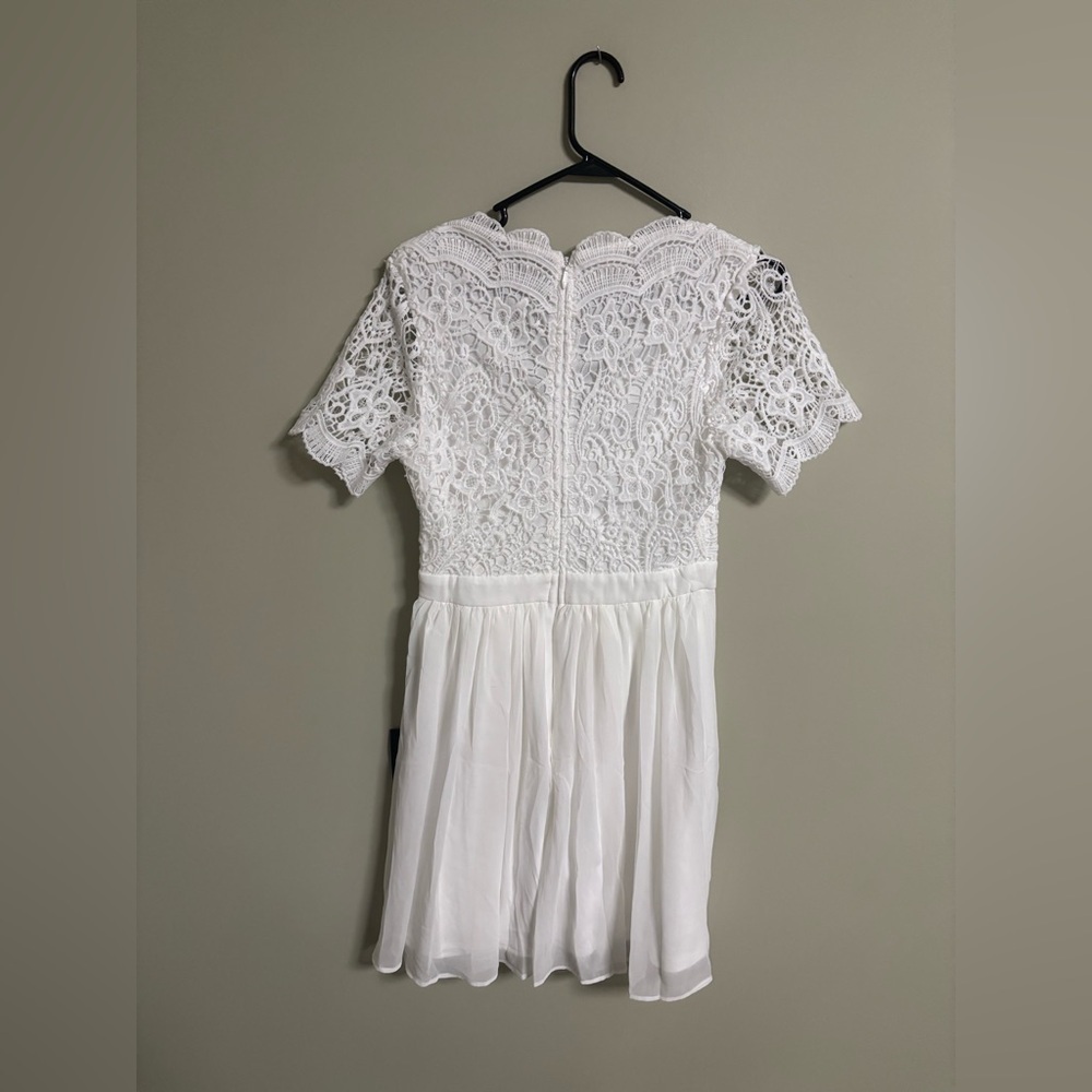 Lulus Angel in Disguise White Lace Fit Flare Dress Short Sleeve Size Medium New - Picture 2 of 7